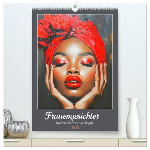 Frauengesichter. Moderne Portraits in Öloptik (hochwertiger Premium Wandkalender 2026 DIN A2 hoch), Kunstdruck in Hochglanz