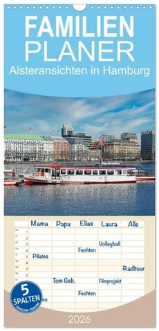 Familienplaner 2026 - Alsteransichten in Hamburg mit 5 Spalten (Wandkalender, 21 x 45 cm) CALVENDO