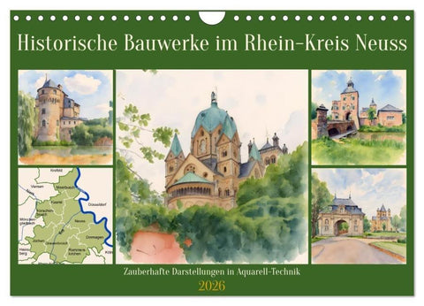 Historische Bauwerke im Rhein-Kreis Neuss (Wandkalender 2026 DIN A4 quer), CALVENDO Monatskalender