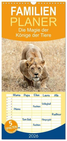 Familienplaner 2026 - Die Magie der Könige der Tiere mit 5 Spalten (Wandkalender, 21 x 45 cm) CALVENDO