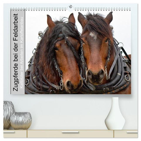 Zugpferde bei der Feldarbeit (hochwertiger Premium Wandkalender 2026 DIN A2 quer), Kunstdruck in Hochglanz