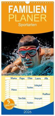 Familienplaner 2026 - Sportarten mit 5 Spalten (Wandkalender, 21 x 45 cm) CALVENDO