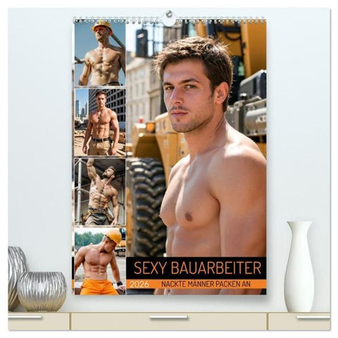 SEXY BAUARBEITER - Nackte Männer packen an (hochwertiger Premium Wandkalender 2026 DIN A2 hoch), Kunstdruck in Hochglanz