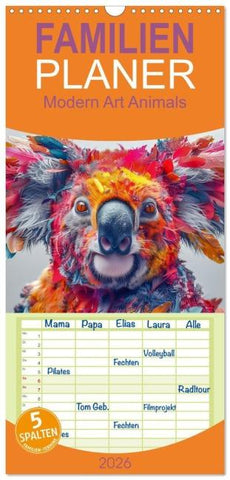 Familienplaner 2026 - Modern Art Animals mit 5 Spalten (Wandkalender, 21 x 45 cm) CALVENDO