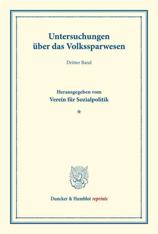 Untersuchungen über das Volkssparwesen.