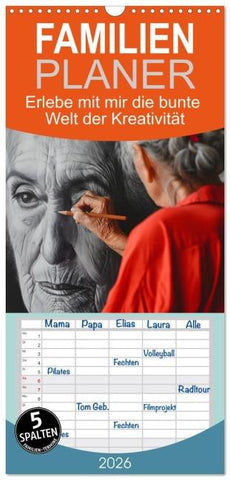 Familienplaner 2026 - Erlebe mit mir die bunte Welt der Kreativität mit 5 Spalten (Wandkalender, 21 x 45 cm) CALVENDO