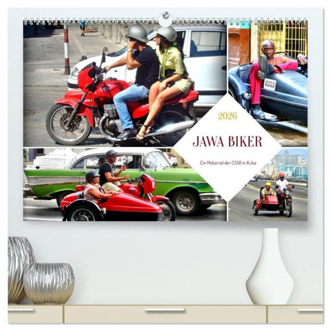 JAWA BIKER - Ein Motorrad der CSSR in Kuba (hochwertiger Premium Wandkalender 2026 DIN A2 quer), Kunstdruck in Hochglanz