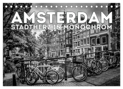 AMSTERDAM Stadtherz in Monochrom (Tischkalender 2026 DIN A5 quer), CALVENDO Monatskalender