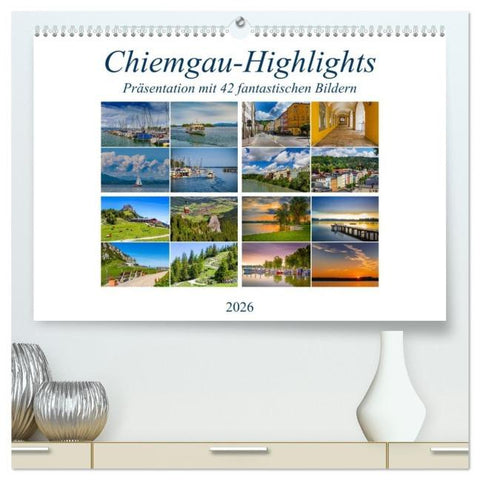 Chiemgau-Highlights (hochwertiger Premium Wandkalender 2026 DIN A2 quer), Kunstdruck in Hochglanz