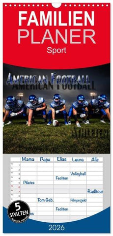 Familienplaner 2026 - American Football - Athleten mit 5 Spalten (Wandkalender, 21 x 45 cm) CALVENDO