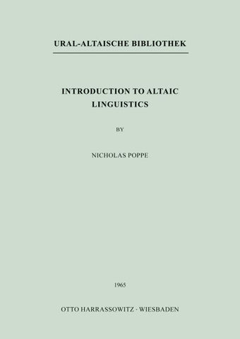 Introduction to Altaic Linguistics
