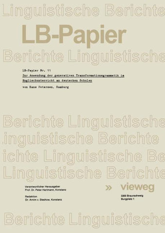Zur Anwendung der generativen Transformationsgrammatik im Englischunterricht an deutschen Schulen