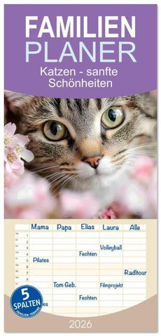 Familienplaner 2026 - Katzen - sanfte Schönheiten mit 5 Spalten (Wandkalender, 21 x 45 cm) CALVENDO