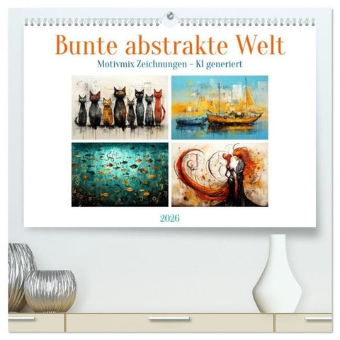 Bunte abstrakte Welt (hochwertiger Premium Wandkalender 2026 DIN A2 quer), Kunstdruck in Hochglanz