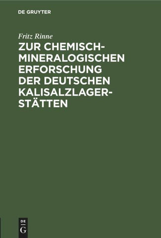 Zur chemisch-mineralogischen Erforschung der deutschen Kalisalzlagerstätten