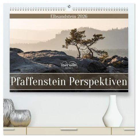 Pfaffenstein Perspektiven - Elbsandstein (hochwertiger Premium Wandkalender 2026 DIN A2 quer), Kunstdruck in Hochglanz