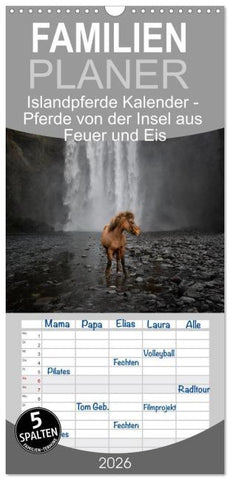 Familienplaner 2026 - Islandpferde Kalender - Pferde von der Insel aus Feuer und Eis mit 5 Spalten (Wandkalender, 21 x 45 cm) CALVENDO