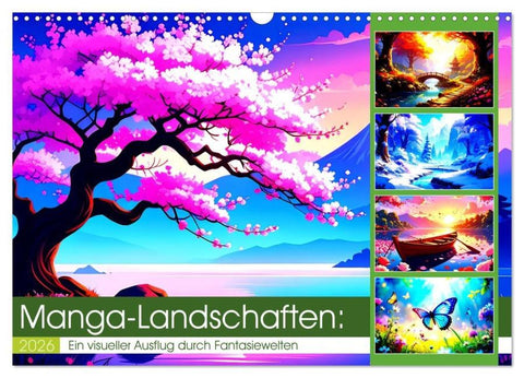 Manga-Landschaften: Ein visueller Ausflug durch Fantasiewelten (Wandkalender 2026 DIN A3 quer), CALVENDO Monatskalender