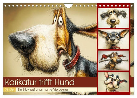 Karikatur trifft Hund. Ein Blick auf charmante Vierbeiner (Wandkalender 2026 DIN A4 quer), CALVENDO Monatskalender