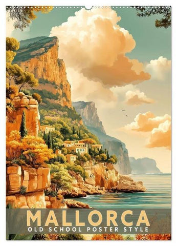 Mallorca - Old School Poster Style (Wandkalender 2027 DIN A2 hoch), CALVENDO Monatskalender
