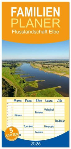 Familienplaner 2026 - Flusslandschaft Elbe mit 5 Spalten (Wandkalender, 21 x 45 cm) CALVENDO