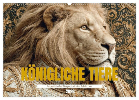 KÖNIGLICHE TIERE - Majestätische Tierportraits im Adel-Look (Wandkalender 2026 DIN A2 quer), CALVENDO Monatskalender