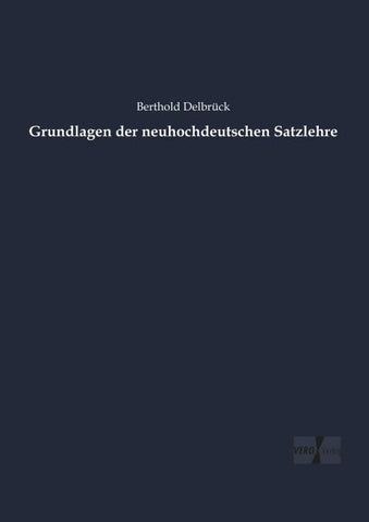 Grundlagen der neuhochdeutschen Satzlehre