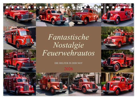 Fantastische Nostalgie Feurwehrautos (Tischkalender 2026 DIN A5 quer), CALVENDO Monatskalender