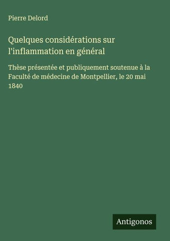 Quelques considérations sur l'inflammation en général