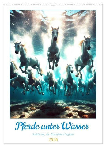 Pferde unter Wasser - Saddle up, die Tauchfahrt beginnt (Wandkalender 2026 DIN A2 hoch), CALVENDO Monatskalender