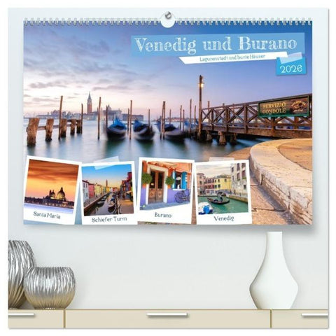 Venedig und Burano - Lagunenstadt und bunte Häuser (hochwertiger Premium Wandkalender 2026 DIN A2 quer), Kunstdruck in Hochglanz