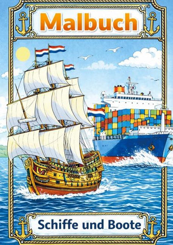 Malbuch, Boote und Schiffe.
