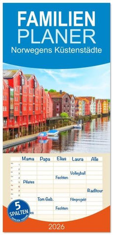 Familienplaner 2026 - Norwegens Küstenstädte mit 5 Spalten (Wandkalender, 21 x 45 cm) CALVENDO