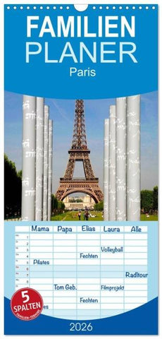 Familienplaner 2026 - Paris mit 5 Spalten (Wandkalender, 21 x 45 cm) CALVENDO