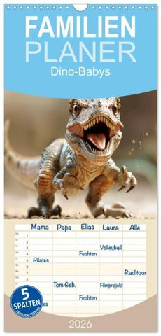 Familienplaner 2026 - Dino-Babys mit 5 Spalten (Wandkalender, 21 x 45 cm) CALVENDO