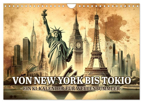 Von New York bis Tokio - Ein KI-Kalender für Weltenbummler (Wandkalender 2026 DIN A4 quer), CALVENDO Monatskalender