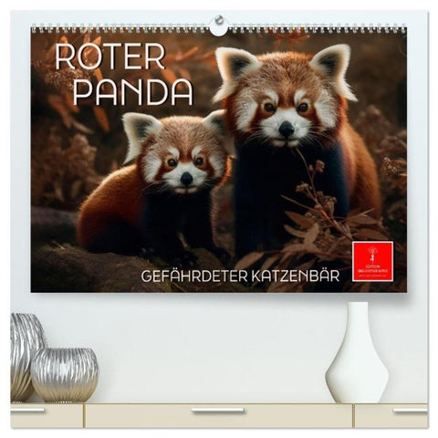 Roter Panda - gefährdeter Katzenbär (hochwertiger Premium Wandkalender 2026 DIN A2 quer), Kunstdruck in Hochglanz