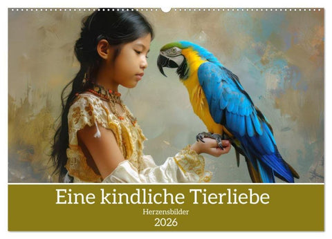 Eine kindliche Tierliebe - Herzensbilder (Wandkalender 2026 DIN A2 quer), CALVENDO Monatskalender