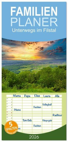 Familienplaner 2026 - Unterwegs im Filstal mit 5 Spalten (Wandkalender, 21 x 45 cm) CALVENDO