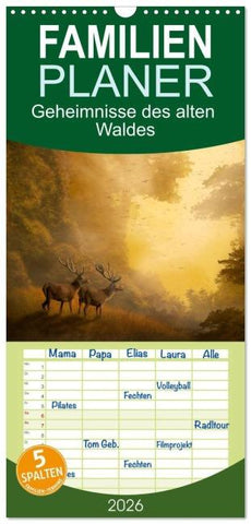 Familienplaner 2026 - Geheimnisse des alten Waldes mit 5 Spalten (Wandkalender, 21 x 45 cm) CALVENDO