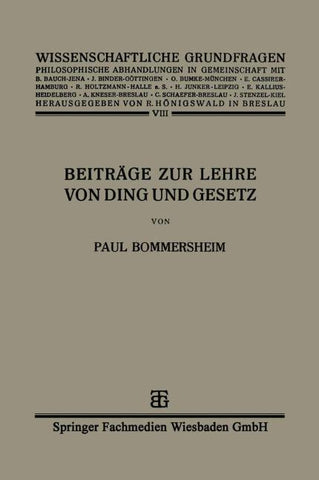 Beiträge zur Lehre von Ding und Gesetz
