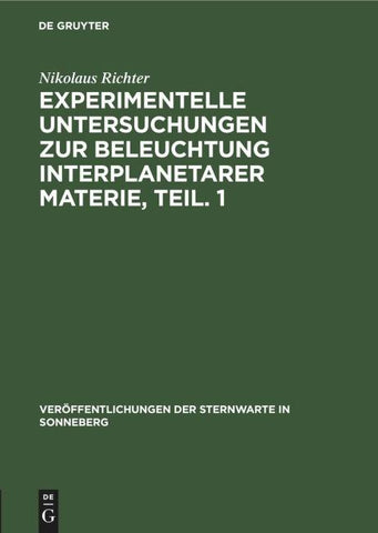 Experimentelle Untersuchungen zur Beleuchtung interplanetarer Materie, Teil. 1