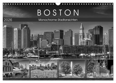 BOSTON Monochrome Stadtansichten (Wandkalender 2026 DIN A3 quer), CALVENDO Monatskalender