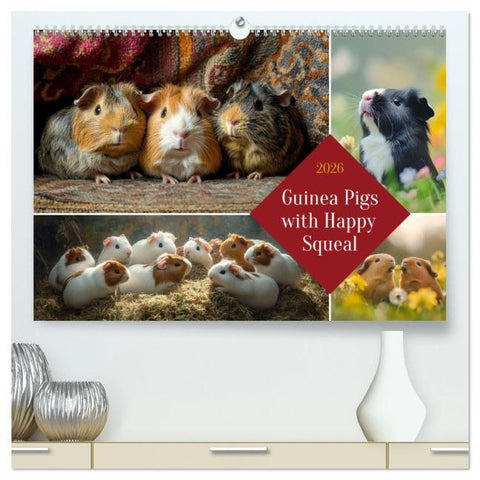 Guinea Pigs with Happy Squeal (High Quality Premium Wall Calendar 2026 DIN A2 landscape),CALVENDO 12 Month Wall Calendar