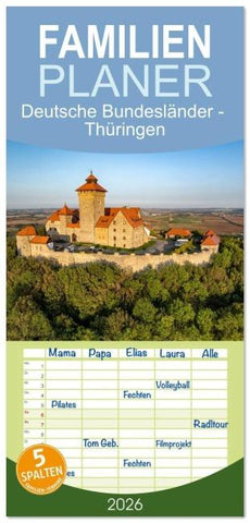 Familienplaner 2026 - Deutsche Bundesländer - Thüringen mit 5 Spalten (Wandkalender, 21 x 45 cm) CALVENDO