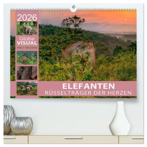 ELEFANTEN - Rüsselträger der Herzen (hochwertiger Premium Wandkalender 2026 DIN A2 quer), Kunstdruck in Hochglanz