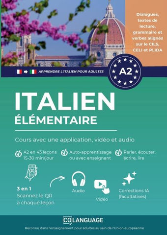 Apprendre l'italien A2 élémentaire : cours avec une application, vidéo et audio