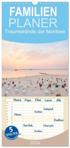 Familienplaner 2026 - Traumstrände der Nordsee mit 5 Spalten (Wandkalender, 21 x 45 cm) CALVENDO