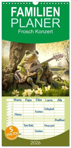 Familienplaner 2026 - Frosch Konzert mit 5 Spalten (Wandkalender, 21 x 45 cm) CALVENDO