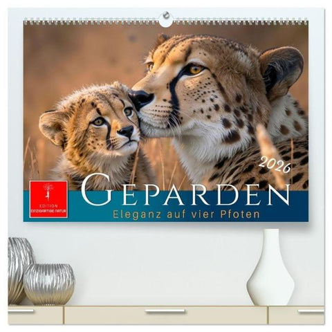 Geparden - Eleganz auf vier Pfoten (hochwertiger Premium Wandkalender 2026 DIN A2 quer), Kunstdruck in Hochglanz